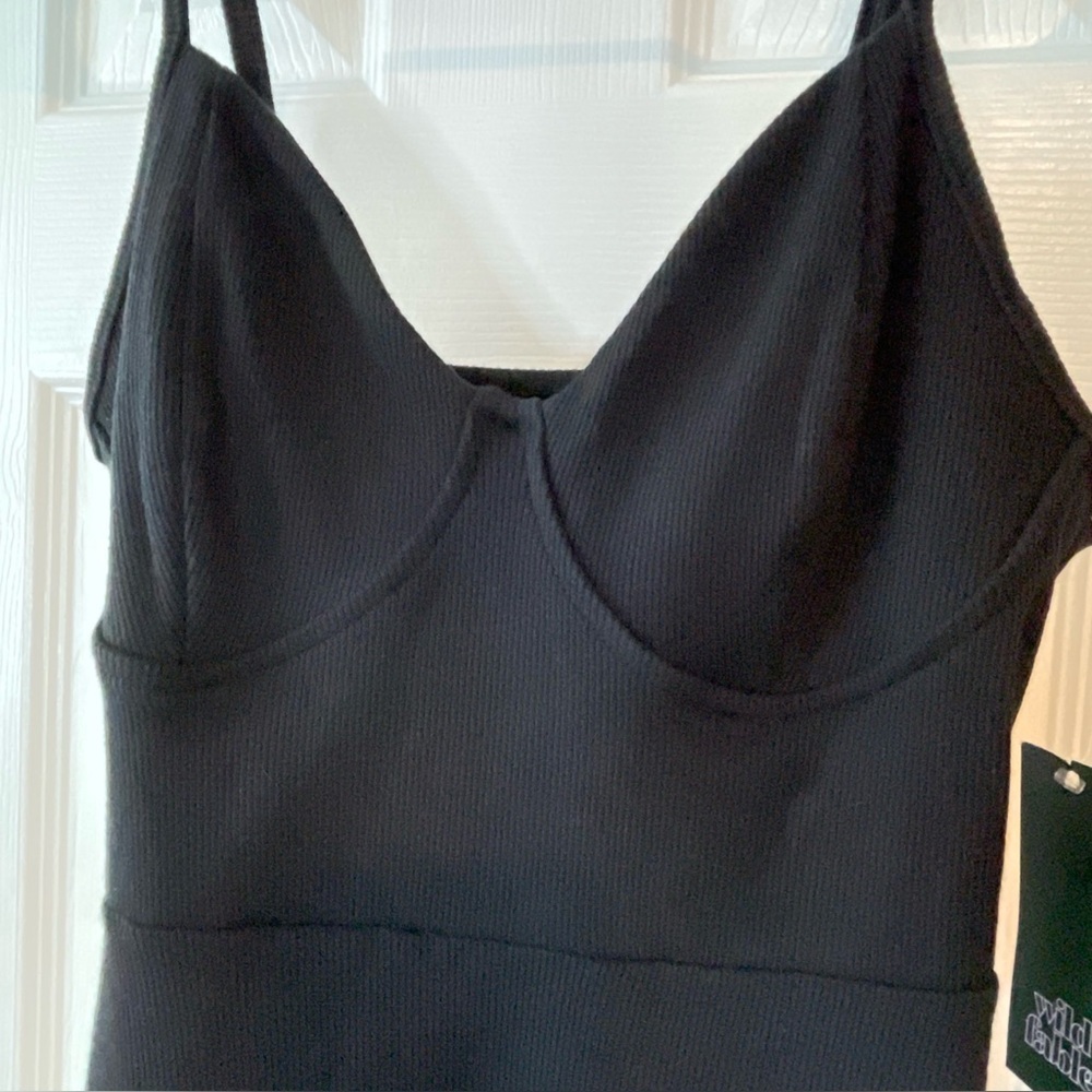 New Wild‎ Fable Black Dress S Ribbed Skater Knit Sweetheart Neck Goth Stretchy - Picture 6 of 16